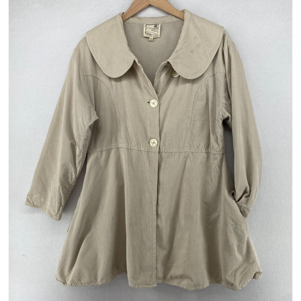 RIVER ROAD Jacket Womens S/M Corduroy Trench Coat Button Front Cotton Beige